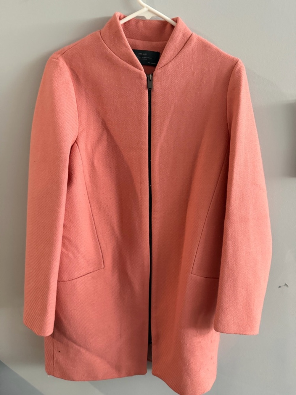 Zara Coral Pink Zip-Front Trench Coat
